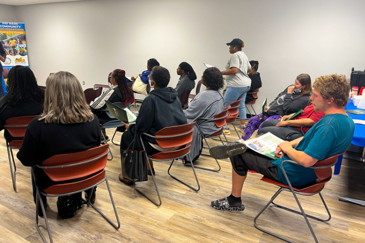 Residents sit engaged at May's 2nd Ward Community Conversations event.