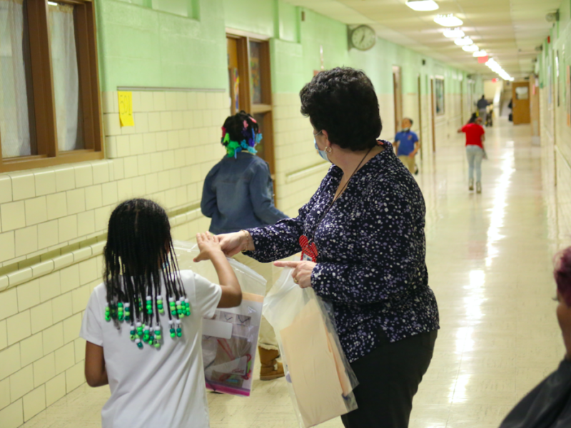 Students who attend Family Night at Durant Turri-Mott Elementary receive learning packets in what educator Debra Rinoldo-Hopkins describes as “make it, take it bags.”