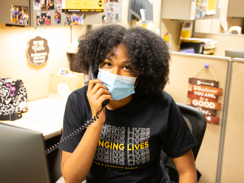 A TeenQuest graduate working at Mott Community College Workforce Development during 2021.