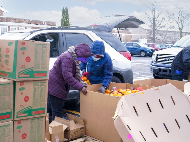 Staff and volunteers at Bethel United Methodist Church distribute food and other resources to Flint residents.