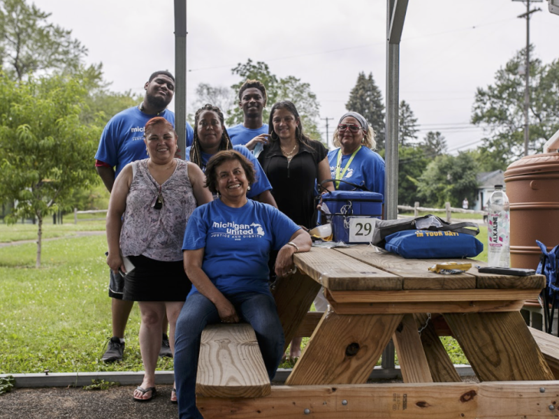 Michigan United employees gathered together to support the Eastside Franklin Park neighborhood's craft fair by providing health education, vaccine information, and COVID-19 vaccines.