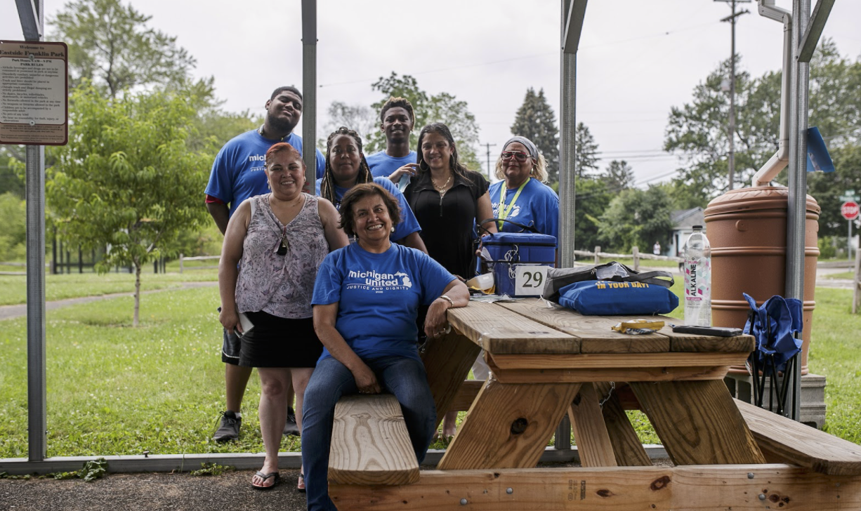 Michigan United employees gathered together to support the Eastside Franklin Park neighborhood's craft fair by providing health education, vaccine information, and COVID-19 vaccines.