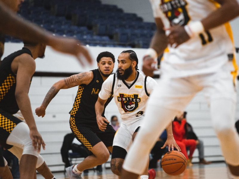 Roger Hood II drives inside during Flint United's home opener on April 16.