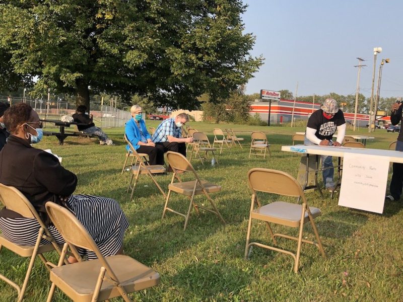 Facilitators leading a Vent discussion in Whaley Park in September.