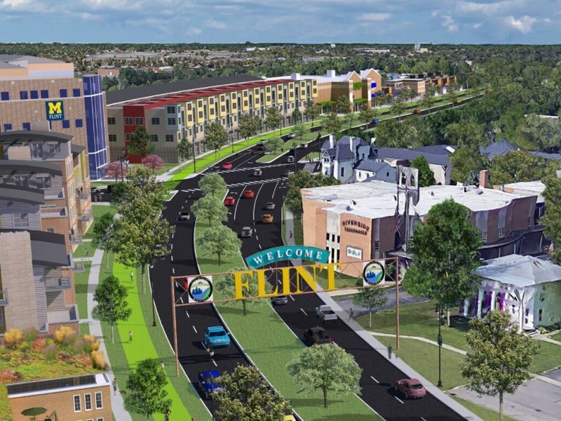 A rendering of what  Flint could look like if a portion of I-475 were eliminated.