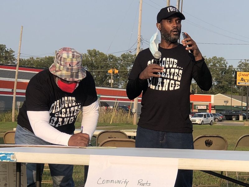 Sylvester Jones (left) and Todd Womack leading a "The Vent" session at Whaley Park.