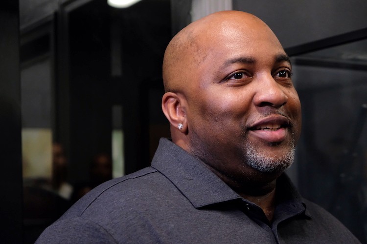 Bryan Leach, CEO of Polo Grounds answers industry questions from local artists in the V2xV music studio after the meet and greet.