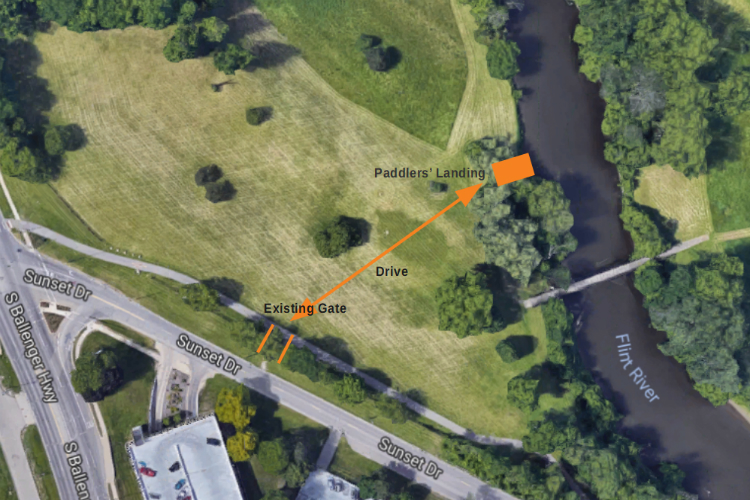 A gravel drive would be built to the Padders' Landing location near Sunset Drive and Ballenger Highway.