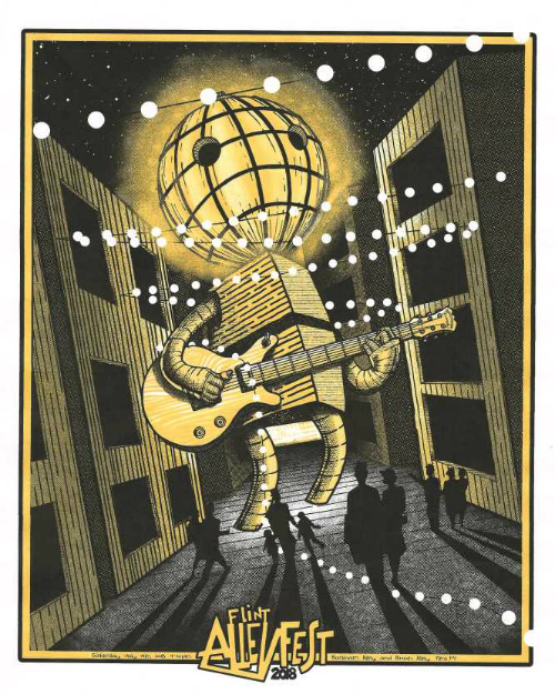The 2018 Alley Fest poster. Available for $20 featuring a design by local artist Matt Osmond, there are 75 posters available.