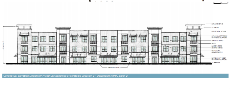 A conceptual drawing of the new townhouses that will be built for residents currently living in Atherton East. The drawing is included in the South Flint Community Plan, a 136-page plan that is seeking a $30 million federal grant. 