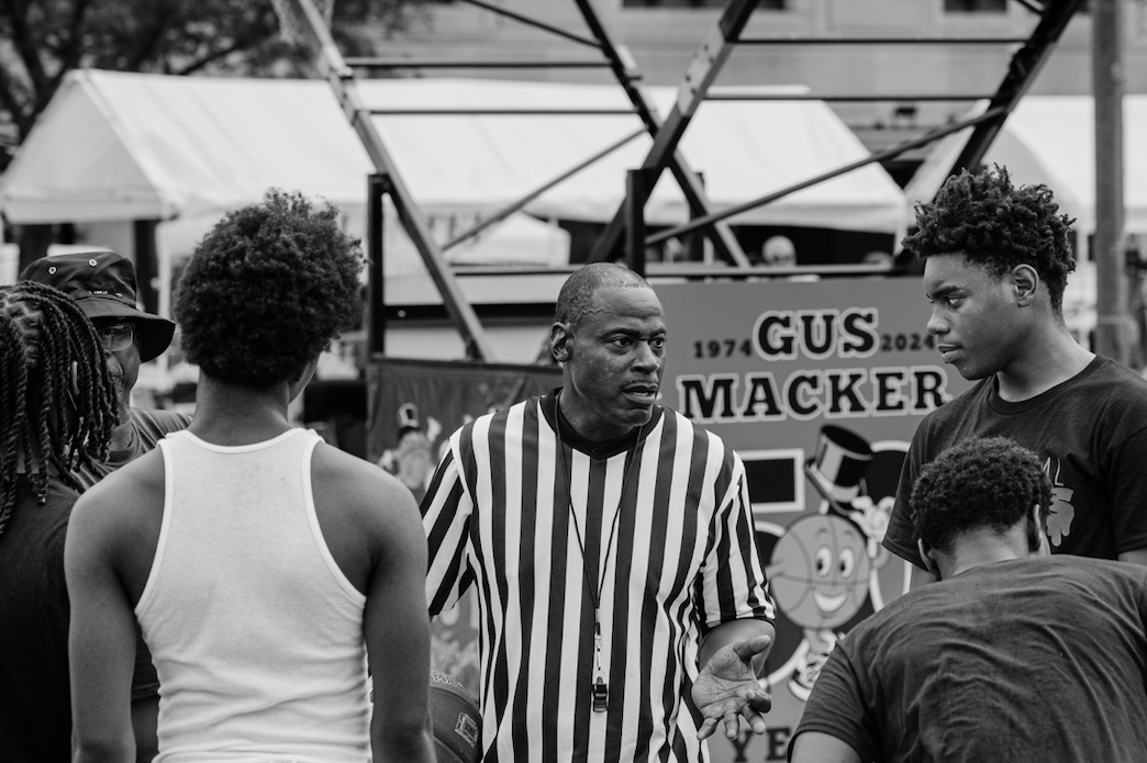 A men's team takes center stage at the Gus Macker tourney on July 27 & 28, 2025.